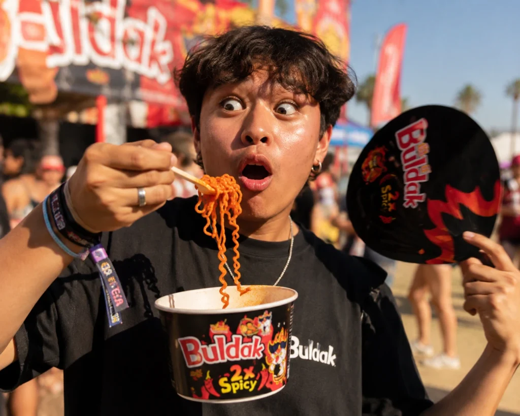 coachella festival buldak reaction